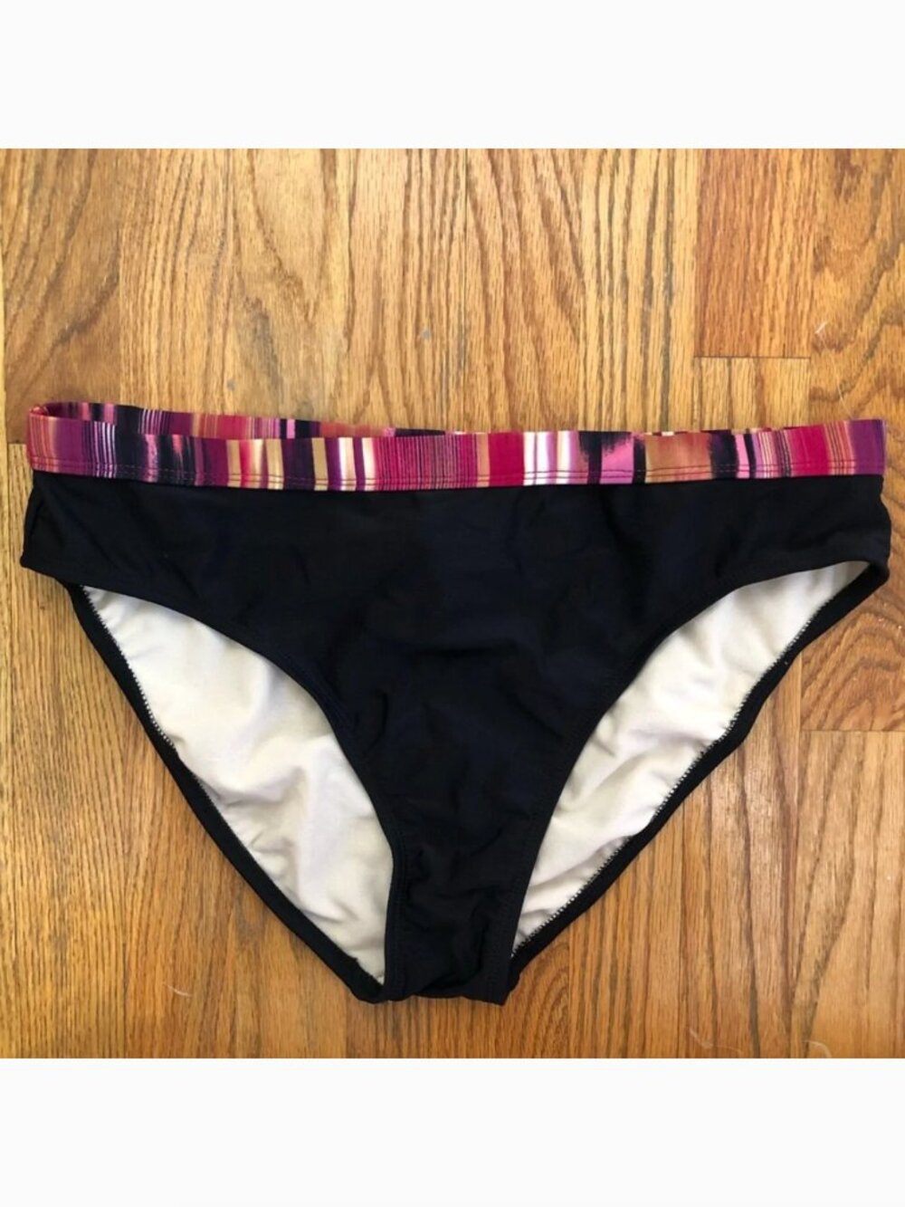 NEW NWOT 24TH OCEAN Black Pink Cream Multi Stripe Y2K Bikini Swimsuit Bottom XL